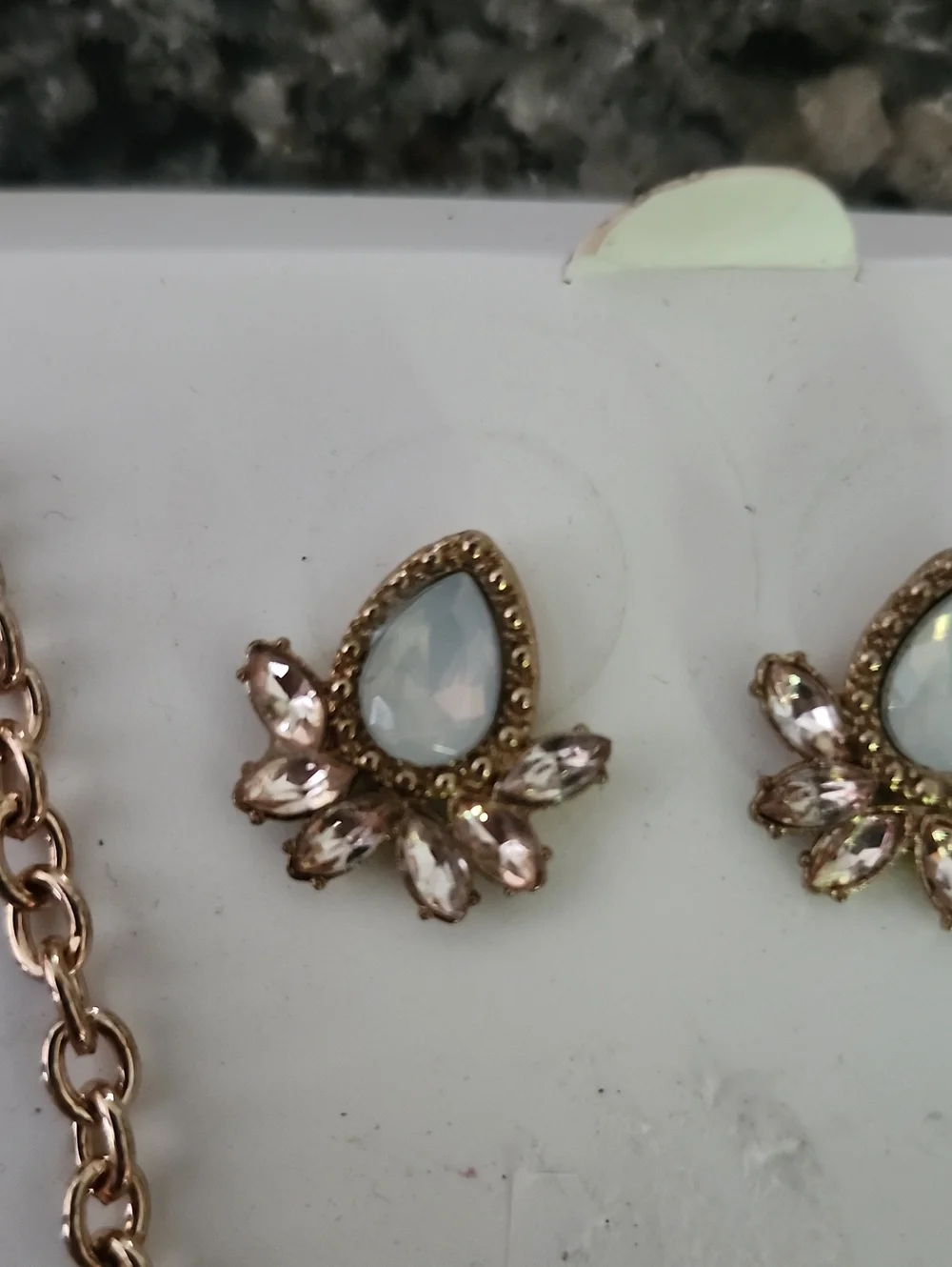 Gold-Tone Tortoise Shell Green & Cream Floral Statement Necklace and Earring Set